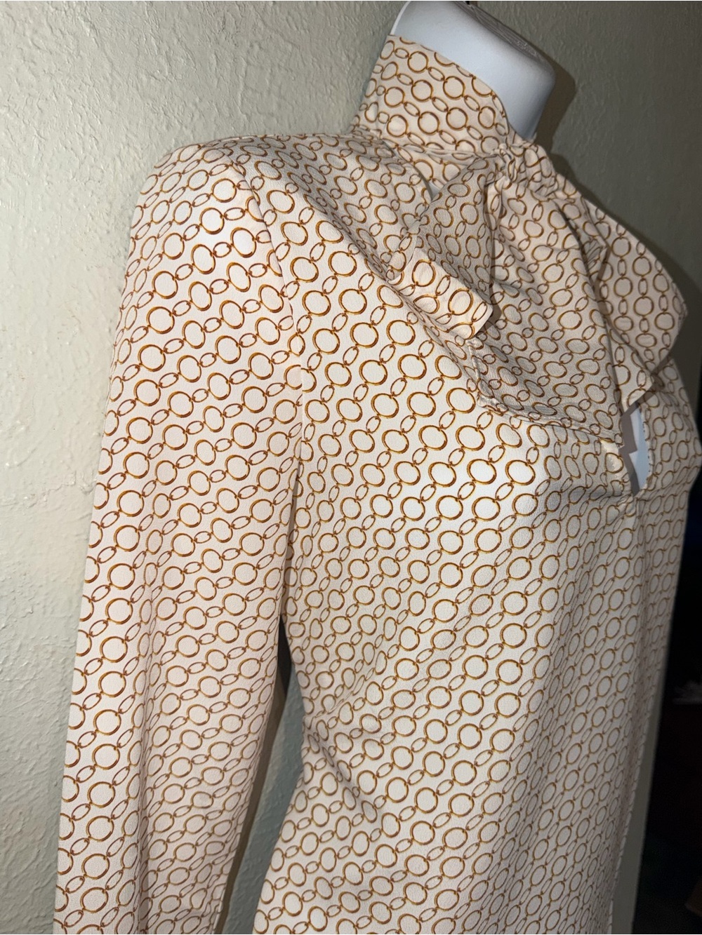 MNG by MANGO Bow Front Tie Chain Link Print Ling Sleeve Blouse Top Women’s Sz 2 - Picture 8 of 14